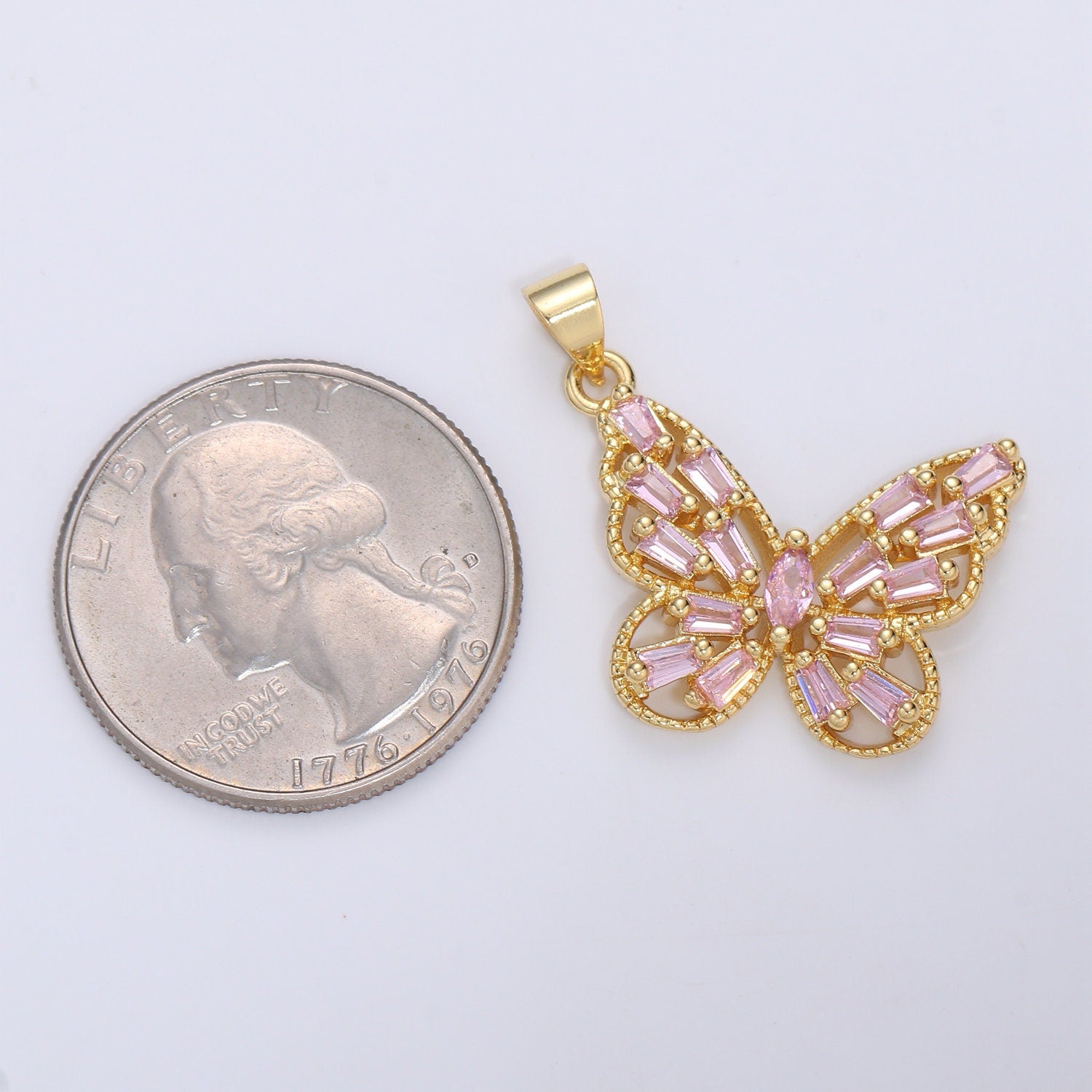 1pc 14k Gold Micro Pave CZ Butterfly Pendant Charm Micro Pave CZ Butterfly Pendant Charm Pendant Baguette CZ Pendant 1608