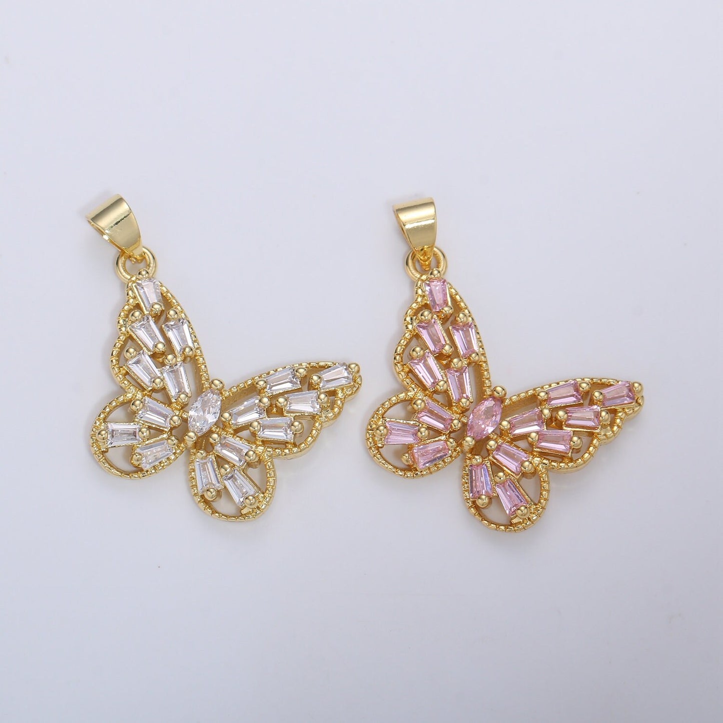 1pc 14k Gold Micro Pave CZ Butterfly Pendant Charm Micro Pave CZ Butterfly Pendant Charm Pendant Baguette CZ Pendant 1608