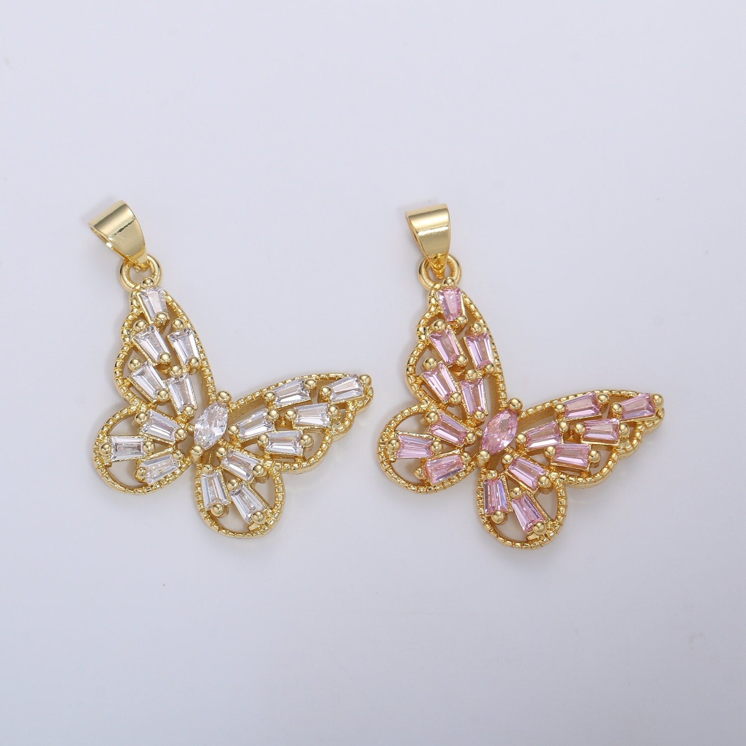 1pc 14k Gold Micro Pave CZ Butterfly Pendant Charm Micro Pave CZ Butterfly Pendant Charm Pendant Baguette CZ Pendant 1608