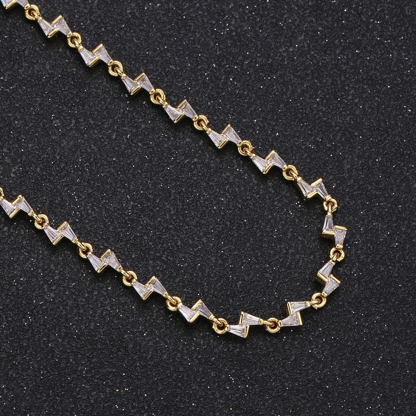 24K Gold Baguette CZ Bow Tie Chain, Lighting Cubic Chain, Dainty Specialty Link Chain by Foot, Chain size 10mmx4.2mm,Roll-317