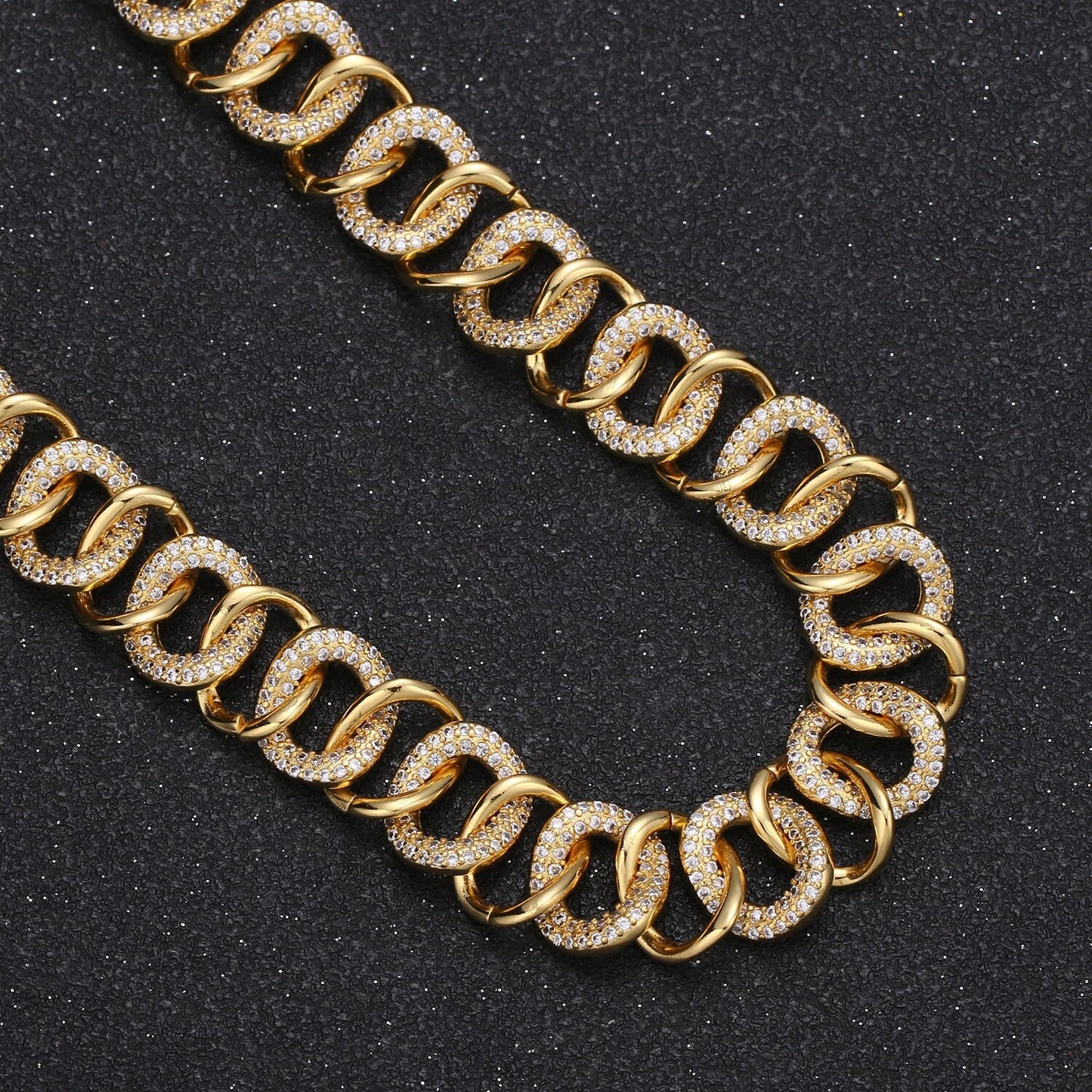 24K Gold Cluster CZ Rolo Cable Chain by Yard, Sand Cubic Cable Rolo Chain, Fancy Roll Chain for Jewelry Making,Roll-318