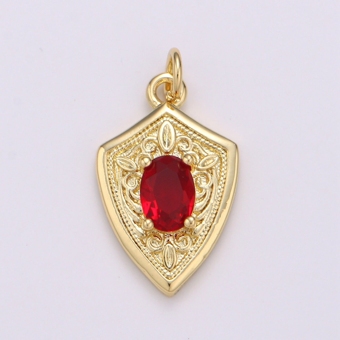 Ruby Cubic Zirconia Charms Pendants-Emerald CZ 14K Gold Medieval Charm, Shield Pendant Necklace Bracelet Supply