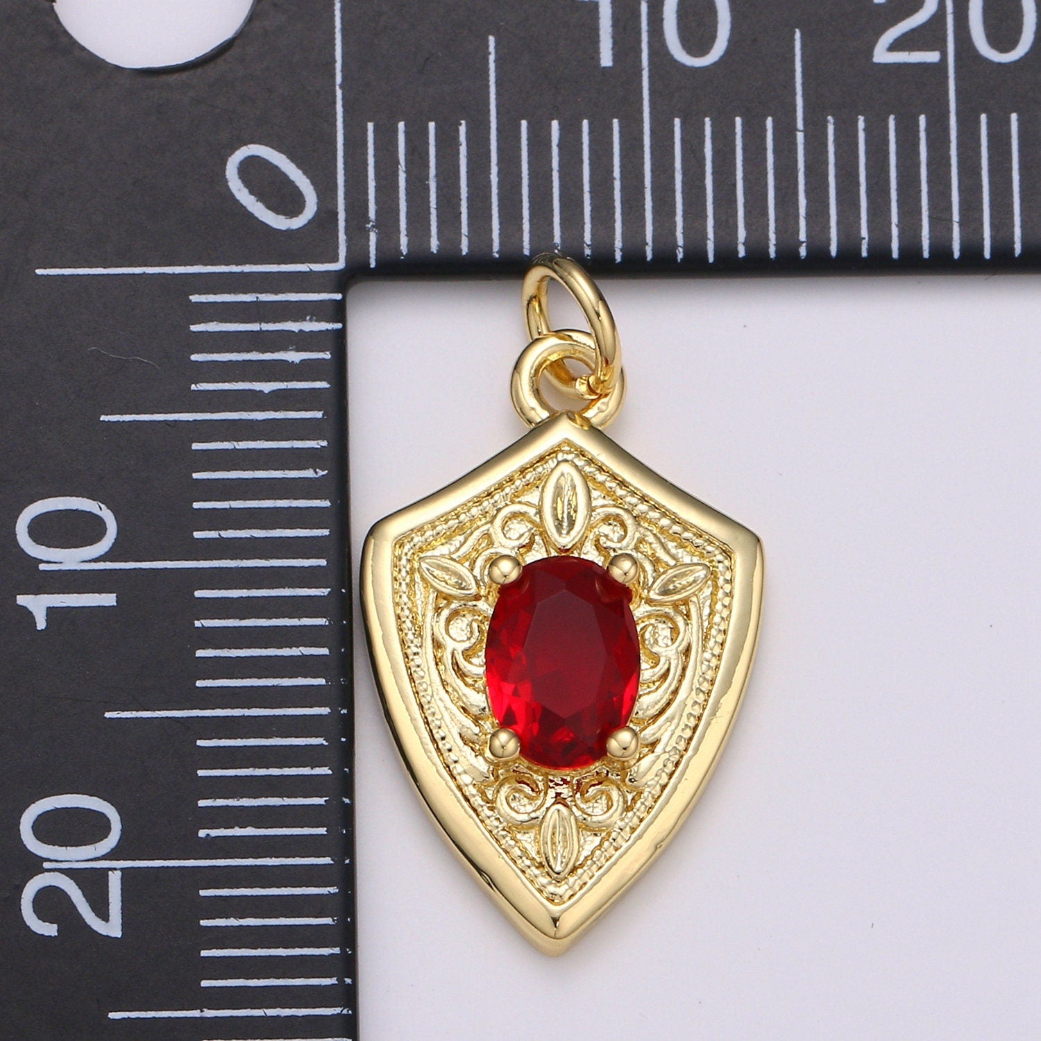 Ruby Cubic Zirconia Charms Pendants-Emerald CZ 14K Gold Medieval Charm, Shield Pendant Necklace Bracelet Supply