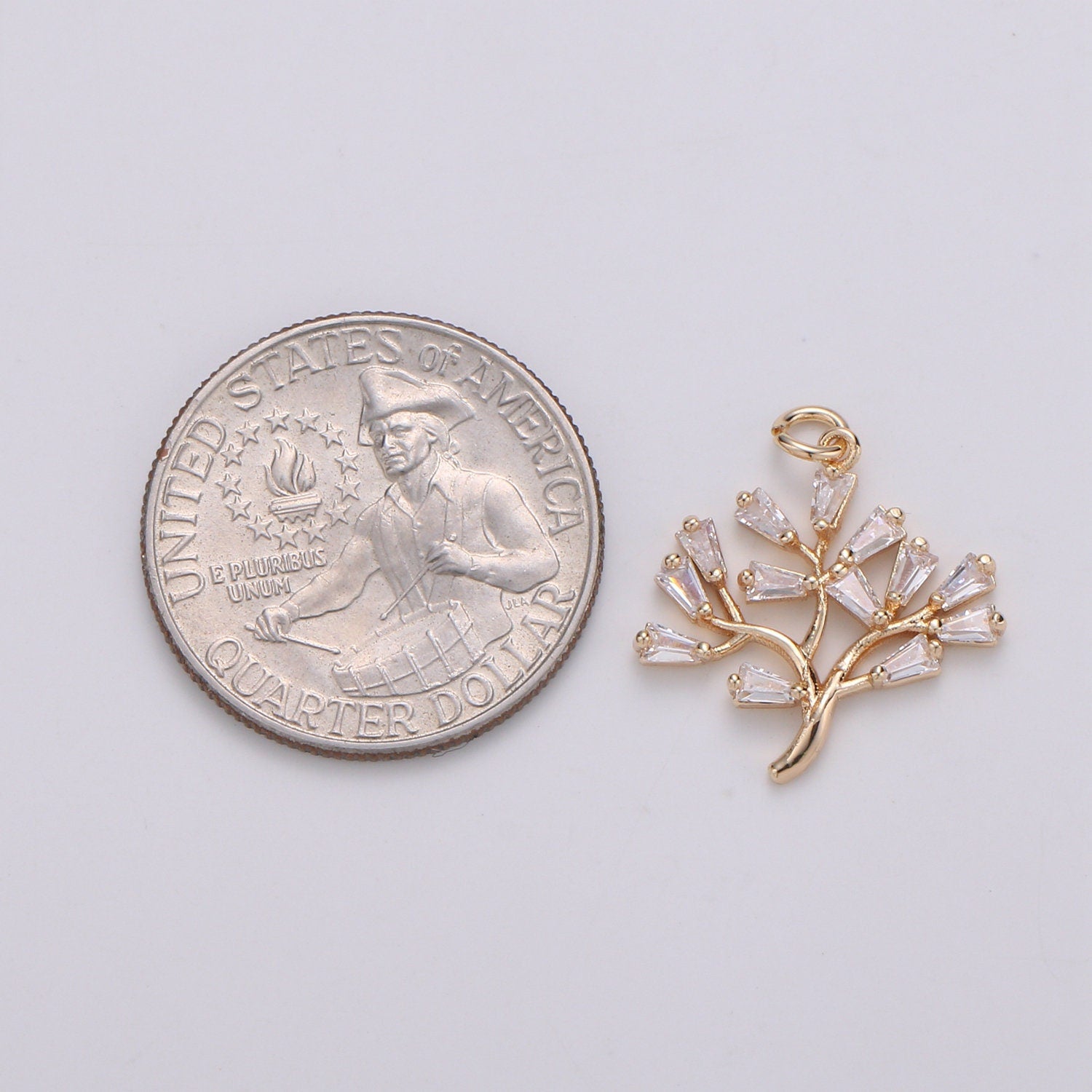 1x 18K gold Baguette CZ The Solitary Tree Charms, Lonely Tree Clear Cubic Pendant, Baguette Cubic Zirconia Charm