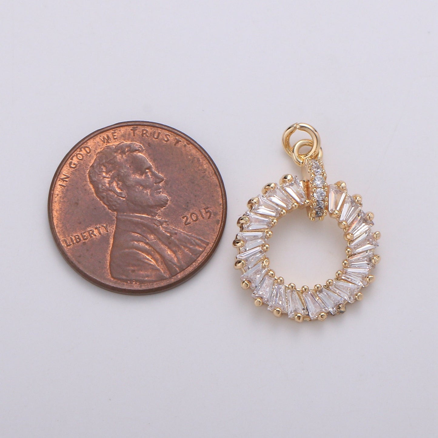 1pc Gold baguette CZ Wreath Charm, Micro Pave CZ Circle Pendant , Pendant, For DIY Jewelry, Rose Gold