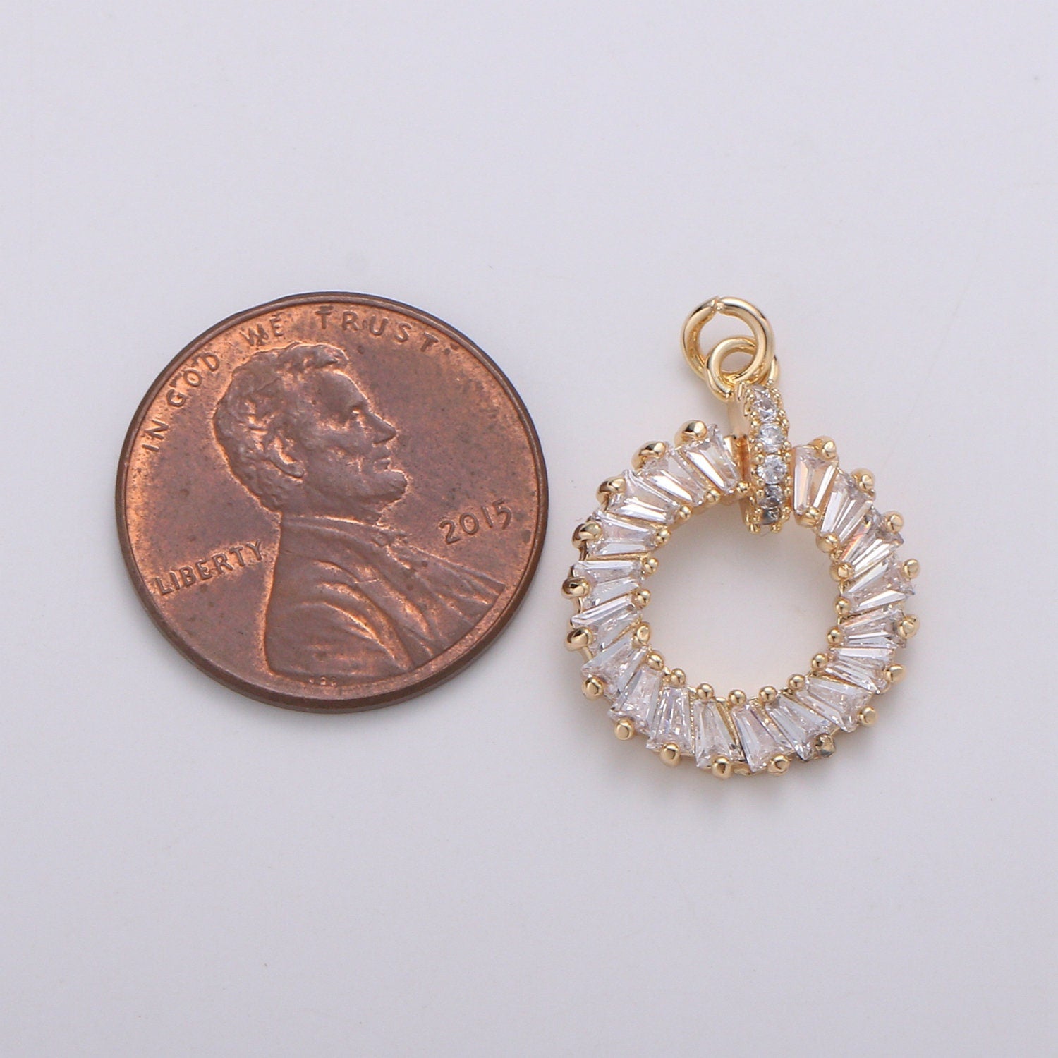 1pc Gold baguette CZ Wreath Charm, Micro Pave CZ Circle Pendant , Pendant, For DIY Jewelry, Rose Gold