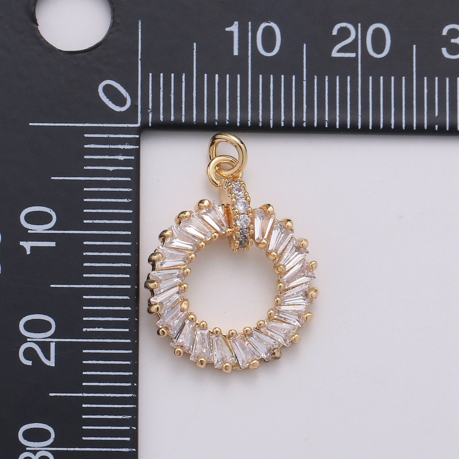 1pc Gold baguette CZ Wreath Charm, Micro Pave CZ Circle Pendant , Pendant, For DIY Jewelry, Rose Gold