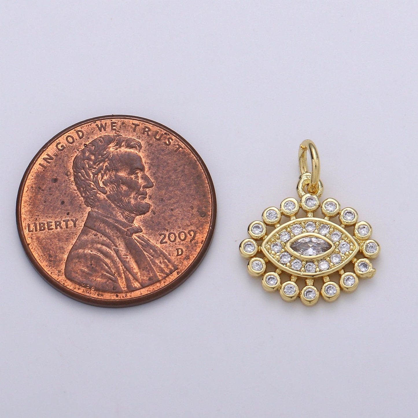 14K ClusterCubicEvil Eye Gold Pendant, Micro Pave Evil Eye Charm, Clear Cubic Charms, CZGold Evil Eye Charm, Sun Burst Jewelry Supply D-223
