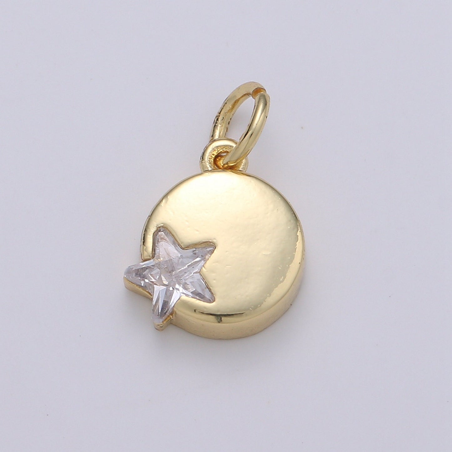 1pc 14K Gold Micro Pave CZ Star in the Universe Charm, Dainty Star Pendant Charm, Round Pendant, Wristlet Charm