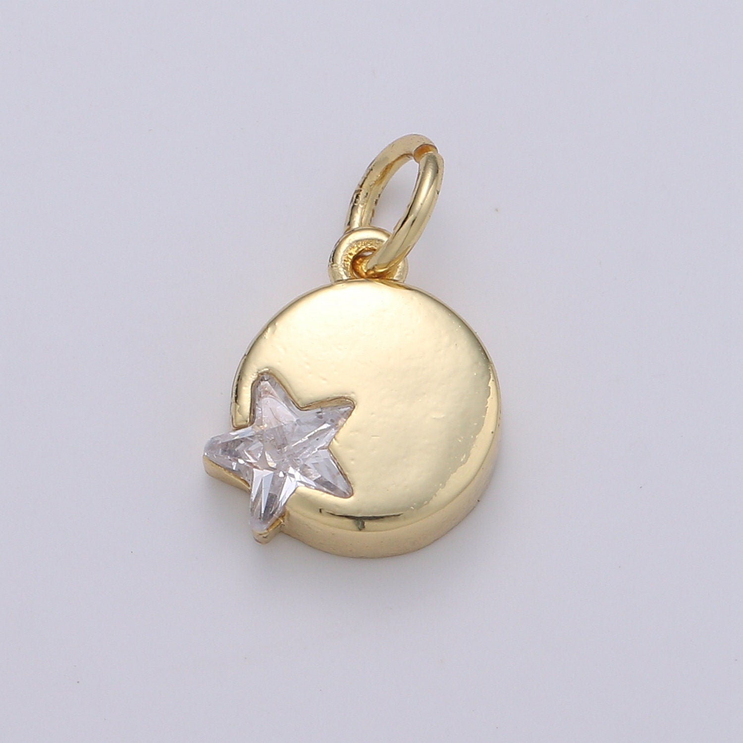 1pc 14K Gold Micro Pave CZ Star in the Universe Charm, Dainty Star Pendant Charm, Round Pendant, Wristlet Charm