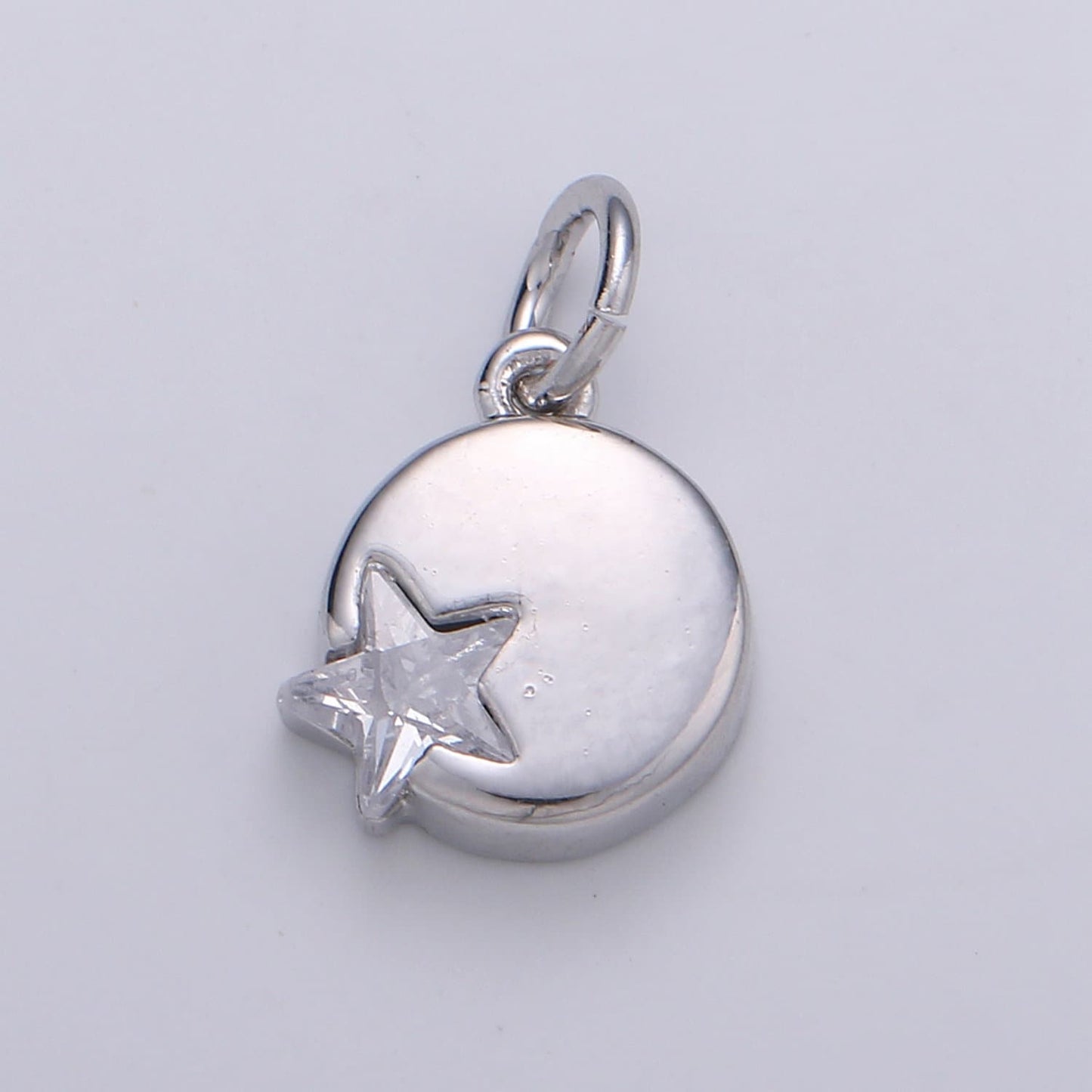 1pc 14K Gold Micro Pave CZ Star in the Universe Charm, Dainty Star Pendant Charm, Round Pendant, Wristlet Charm