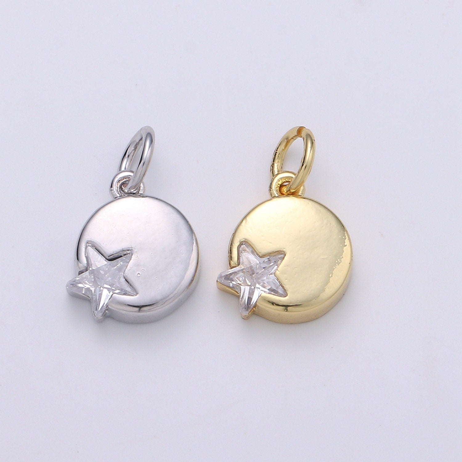 1pc 14K Gold Micro Pave CZ Star in the Universe Charm, Dainty Star Pendant Charm, Round Pendant, Wristlet Charm
