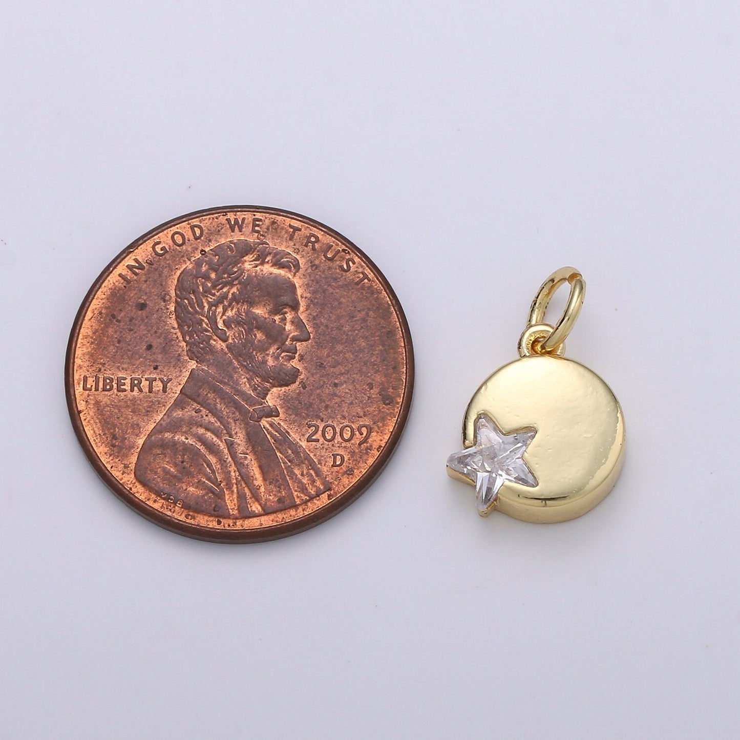 1pc 14K Gold Micro Pave CZ Star in the Universe Charm, Dainty Star Pendant Charm, Round Pendant, Wristlet Charm