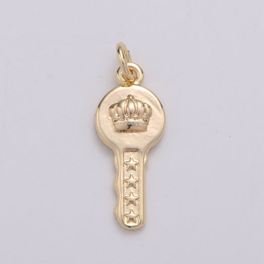 1pc 18k Gold Key Pendant Charm, Dainty Crown Key Pendant Charm, Key of Heaven Pendant, For DIY Jewelry Making Supply