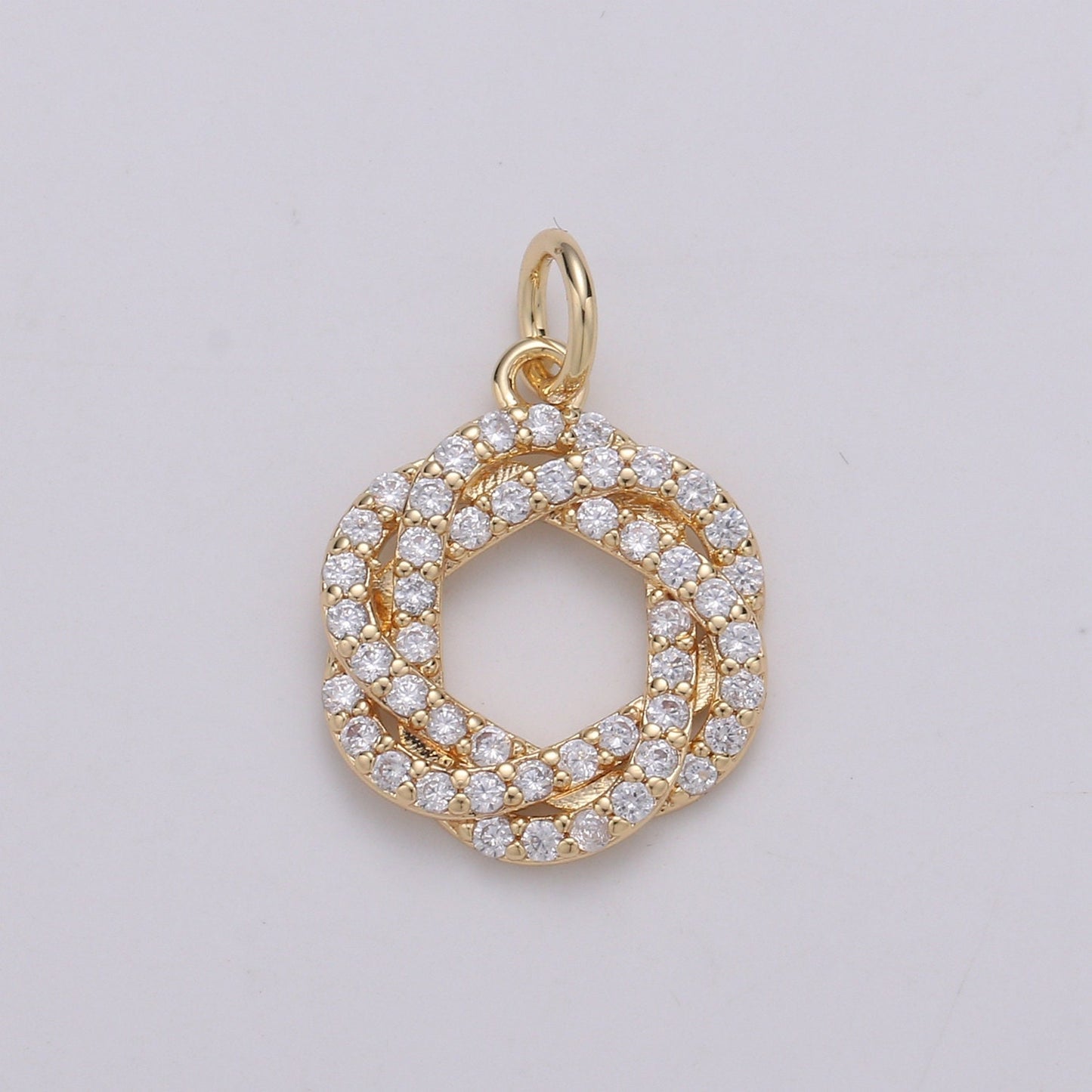 1pc 24K Gold Cluster CZ Wreath of Eternity Charm, Micro Pave CZ Circle Pendant , Pendant, For DIY Jewelry, Rose Gold