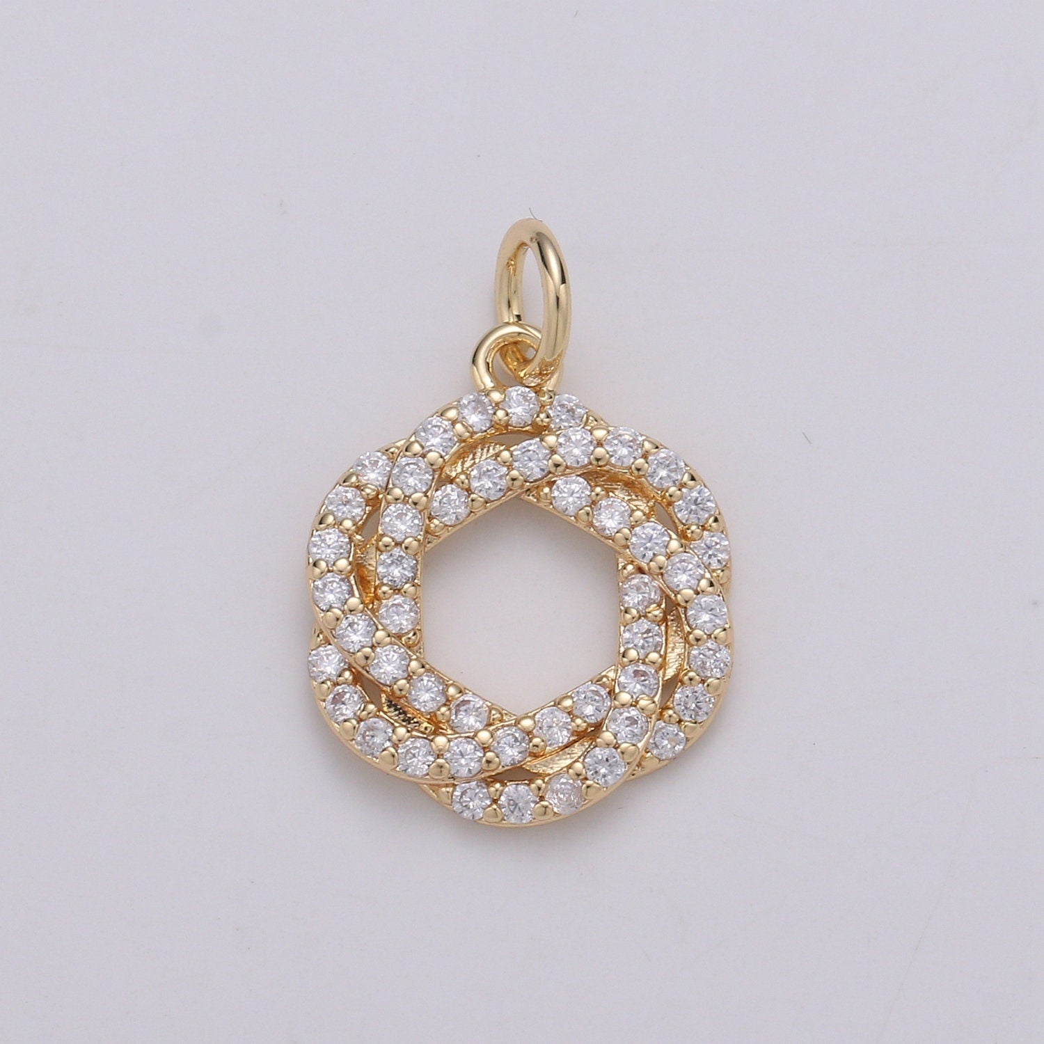 1pc 24K Gold Cluster CZ Wreath of Eternity Charm, Micro Pave CZ Circle Pendant , Pendant, For DIY Jewelry, Rose Gold
