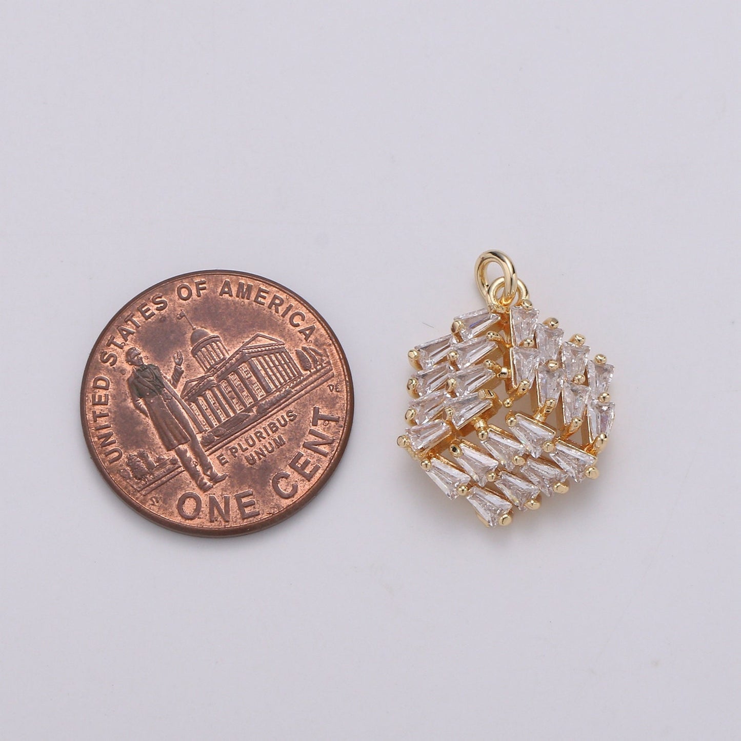 24K Gold Plated 3D Box Baguette Charm, Micro Pave Cubic Zirconia Cube Charm, Clear Cubic Charms, DIY Jewelry Supply