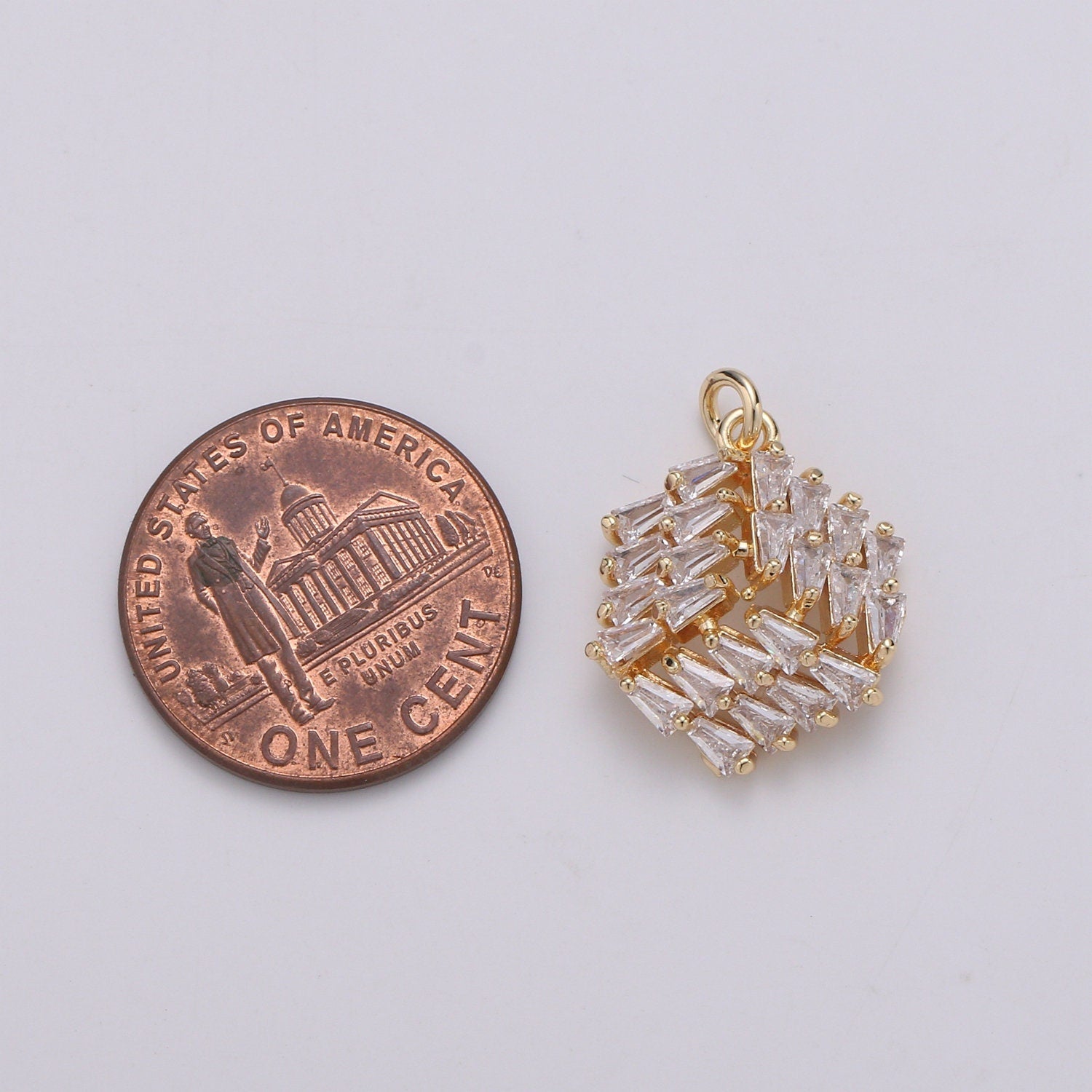 24K Gold Plated 3D Box Baguette Charm, Micro Pave Cubic Zirconia Cube Charm, Clear Cubic Charms, DIY Jewelry Supply