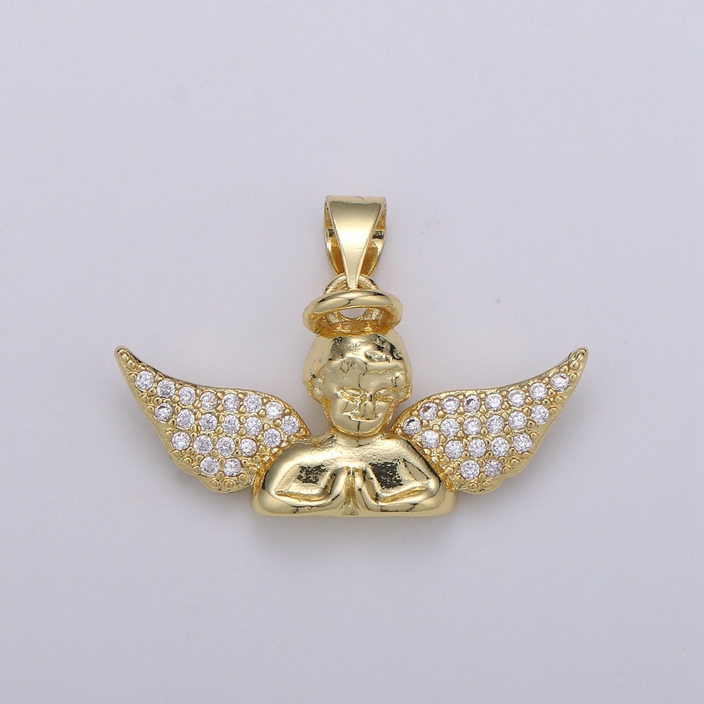 24k Gold CZ Roman Angel Pendant Angel Cluster Cubic Wings Charm Ceraphim Pendant Jewelry Making Supply