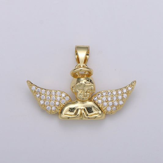 24k Gold CZ Roman Angel Pendant Angel Cluster Cubic Wings Charm Ceraphim Pendant Jewelry Making Supply