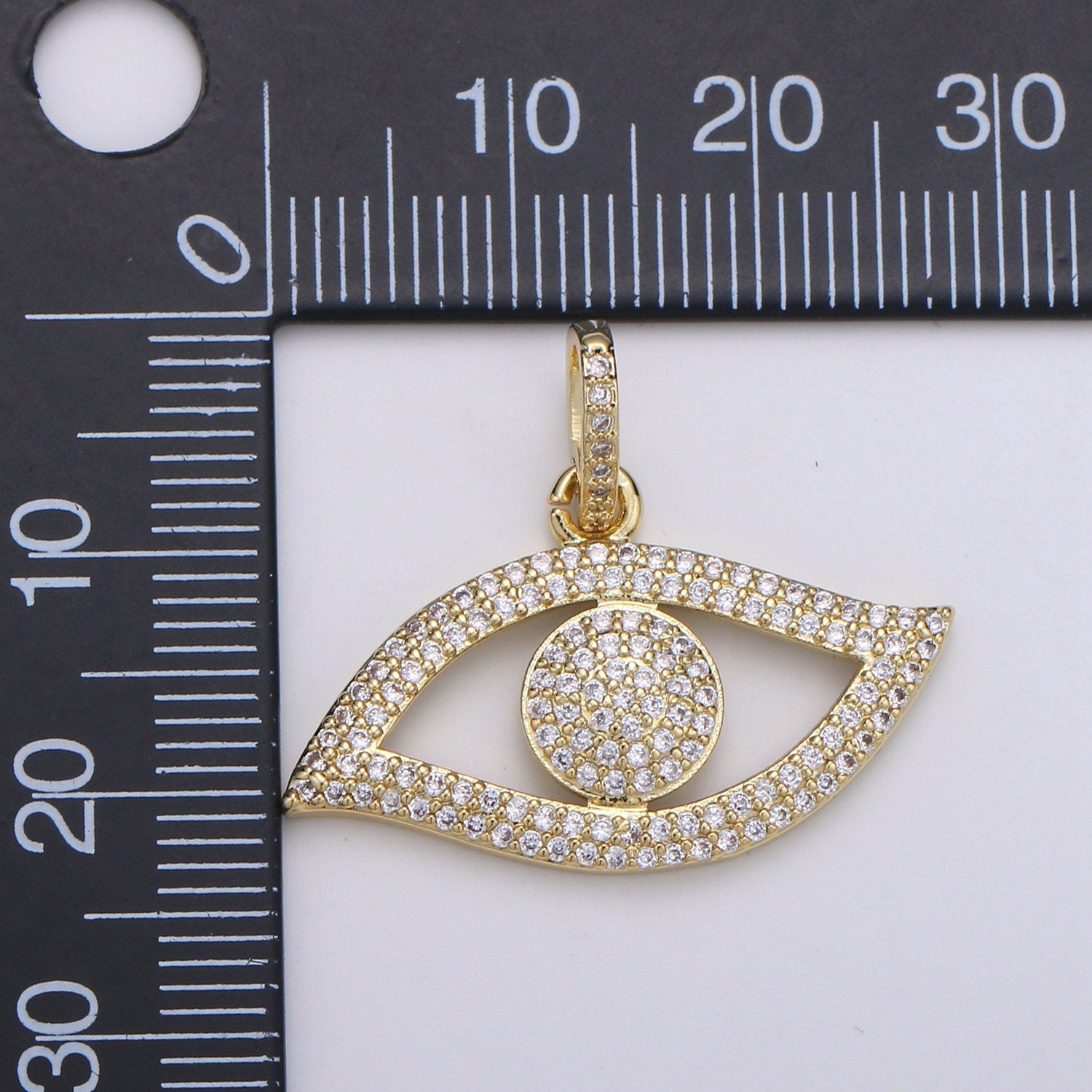 14K Gold Evil Eye CZ Micro Pave Pendant, CZ Micro Pave Left Eye Charm, Cluster Cubic Oeil Pendant, Ojo Micro Pave Charm,