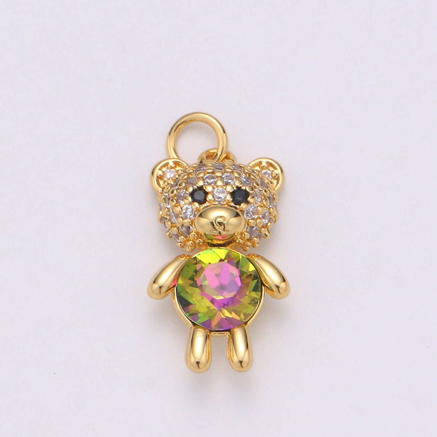 1pc Multi Color 24K Gold Plated Micro Pave CZ Bear Pendant Charm, Micro Pave CZ Bear Pendant Charm, Gold Plated Animal Pendant,Dainty Charm