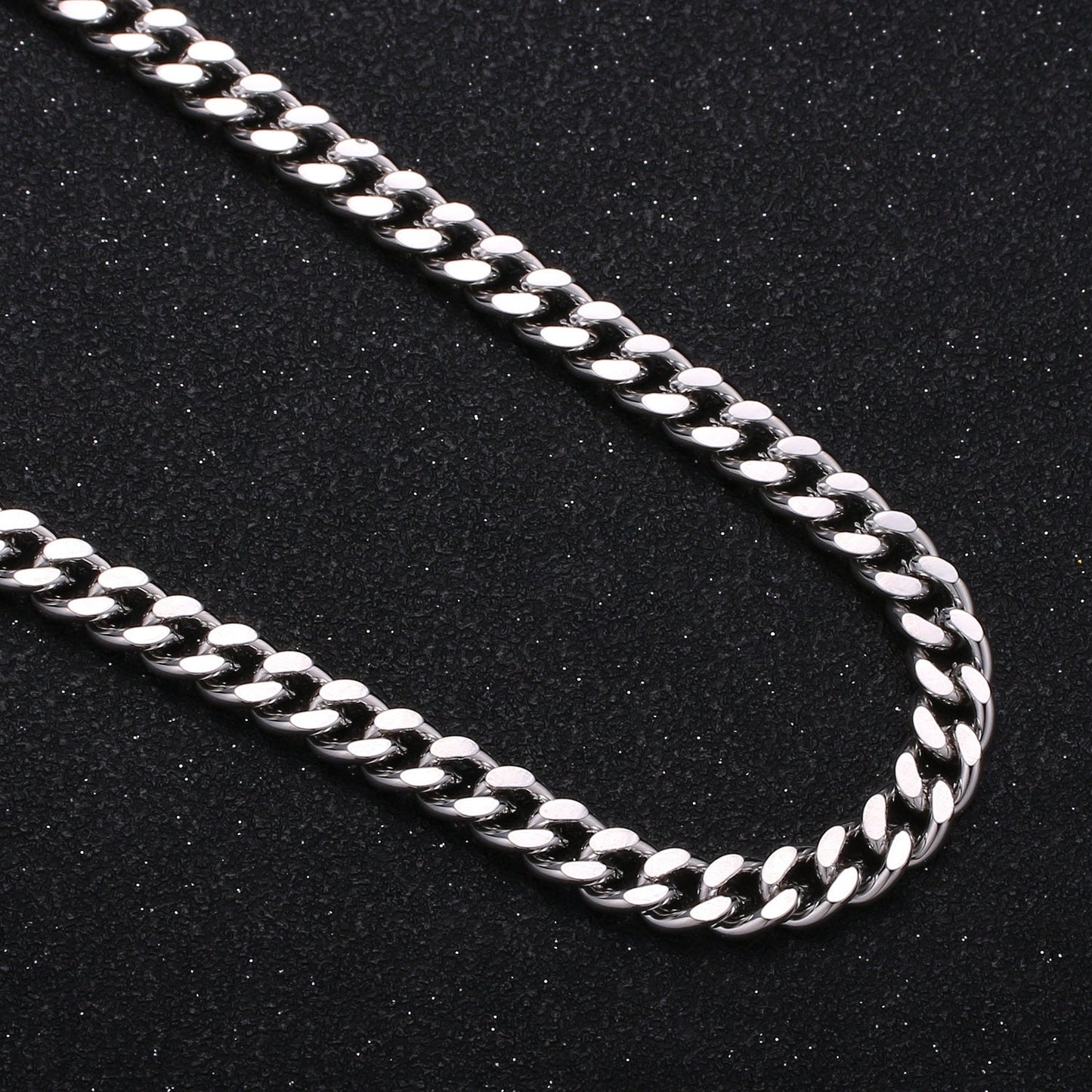 5.9mm White Gold Rhodium Cuban Link Chain by Yard, Cable Rolo Chain, Wholesale bulk Stunning Cuban Chain DIY Craft,Roll-327