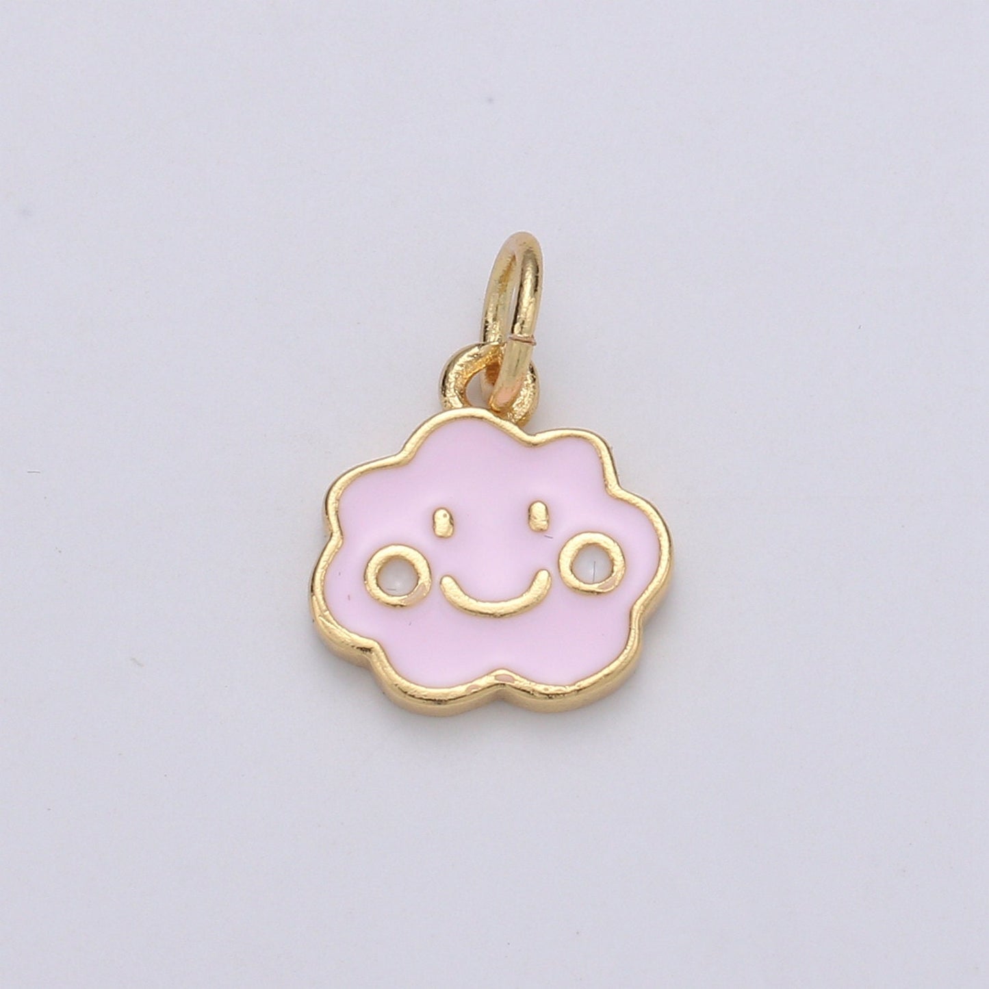 Pink Enamel Happy Smile Roll Cloud 24K Gold Charm, Dainty Pink Sakura Charm, Cherry Blossom petite Charm,CHGF-1787