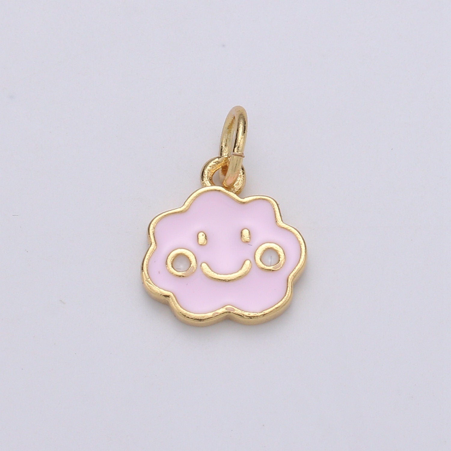 Pink Enamel Happy Smile Roll Cloud 24K Gold Charm, Dainty Pink Sakura Charm, Cherry Blossom petite Charm,CHGF-1787