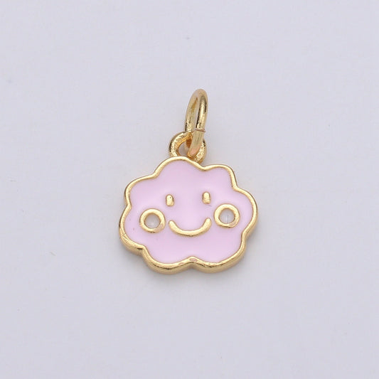 Pink Enamel Happy Smile Roll Cloud 24K Gold Charm, Dainty Pink Sakura Charm, Cherry Blossom petite Charm,CHGF-1787