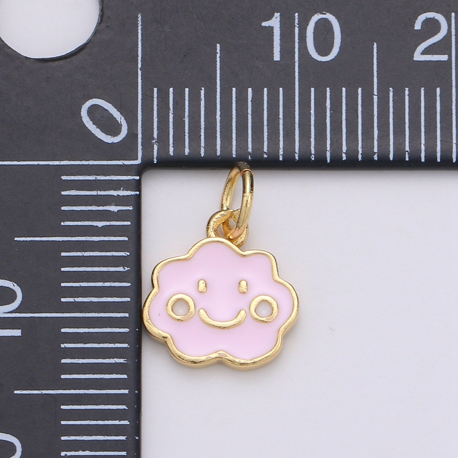 Pink Enamel Happy Smile Roll Cloud 24K Gold Charm, Dainty Pink Sakura Charm, Cherry Blossom petite Charm,CHGF-1787