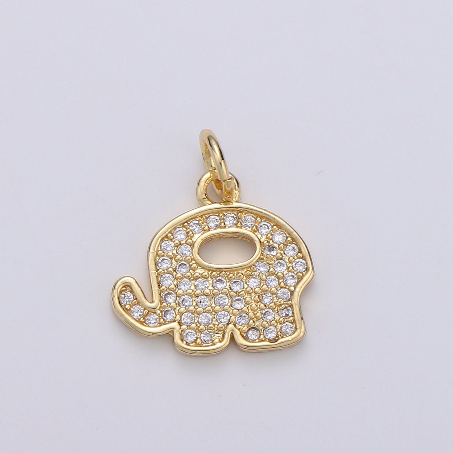 Elephant 14K Gold Charm Good Luck Charms, Micro Pave Deity Charm, Clear CZ Gold Charm, Wisdom Charm Dainty Jewelry Supply