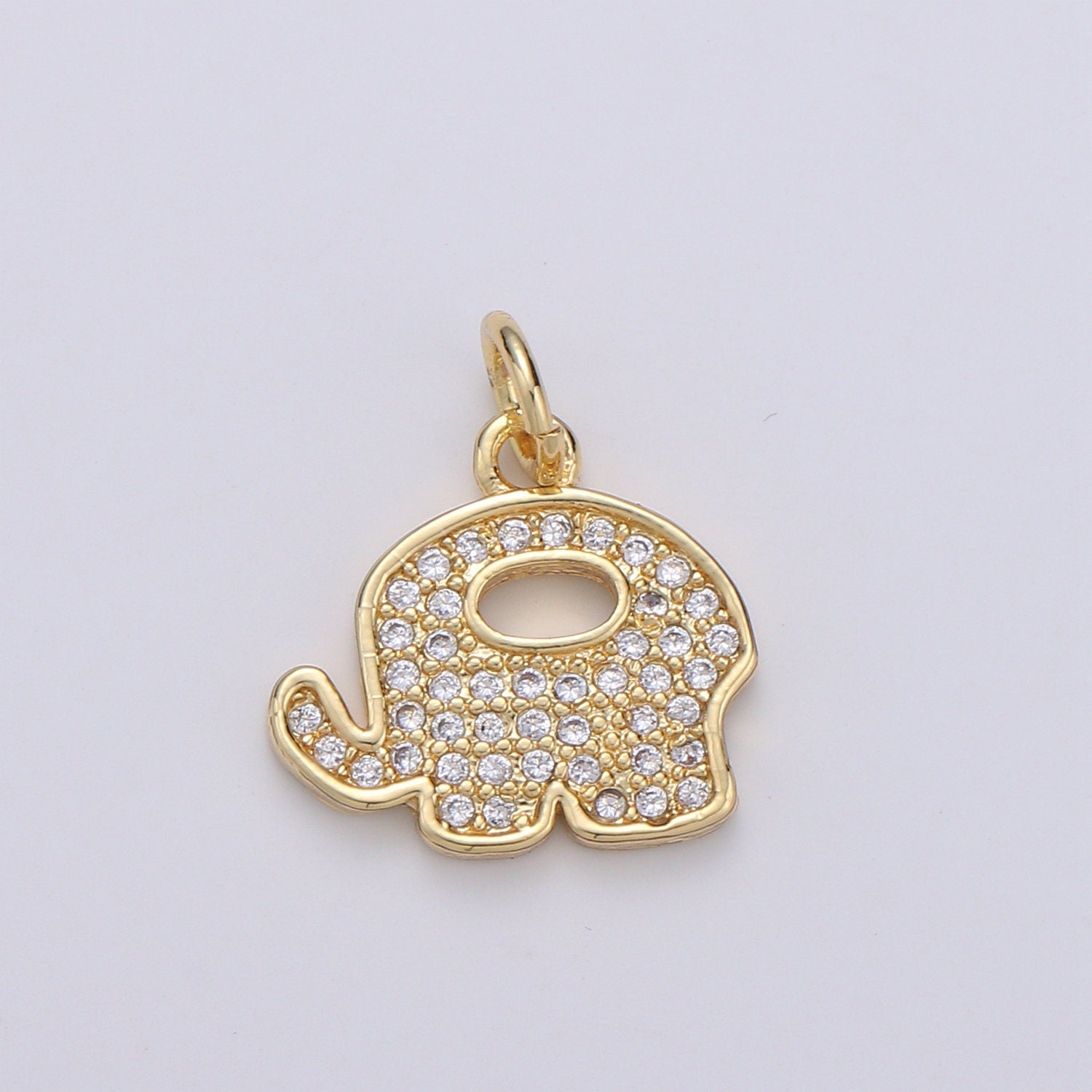 Elephant 14K Gold Charm Good Luck Charms, Micro Pave Deity Charm, Clear CZ Gold Charm, Wisdom Charm Dainty Jewelry Supply