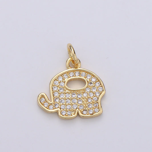 Elephant 14K Gold Charm Good Luck Charms, Micro Pave Deity Charm, Clear CZ Gold Charm, Wisdom Charm Dainty Jewelry Supply