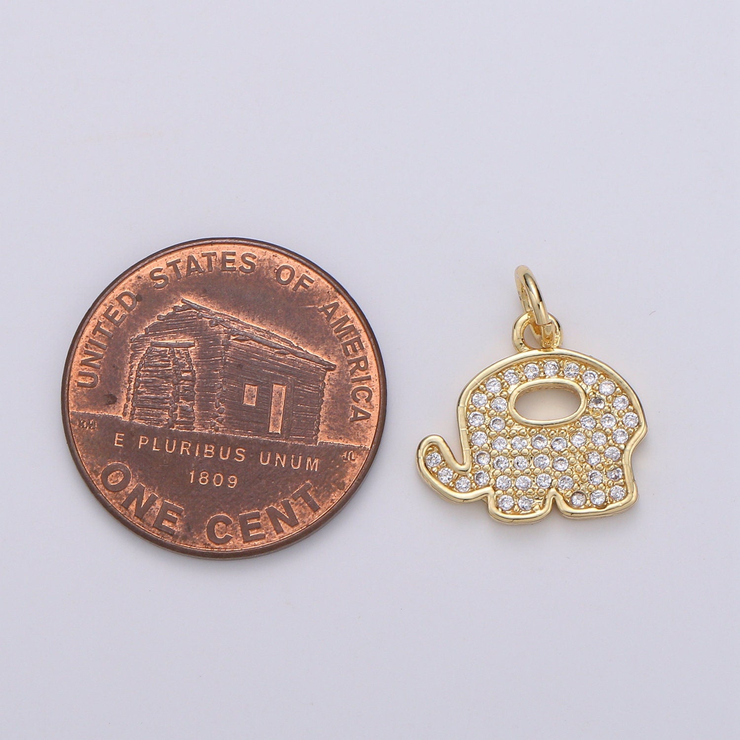 Elephant 14K Gold Charm Good Luck Charms, Micro Pave Deity Charm, Clear CZ Gold Charm, Wisdom Charm Dainty Jewelry Supply