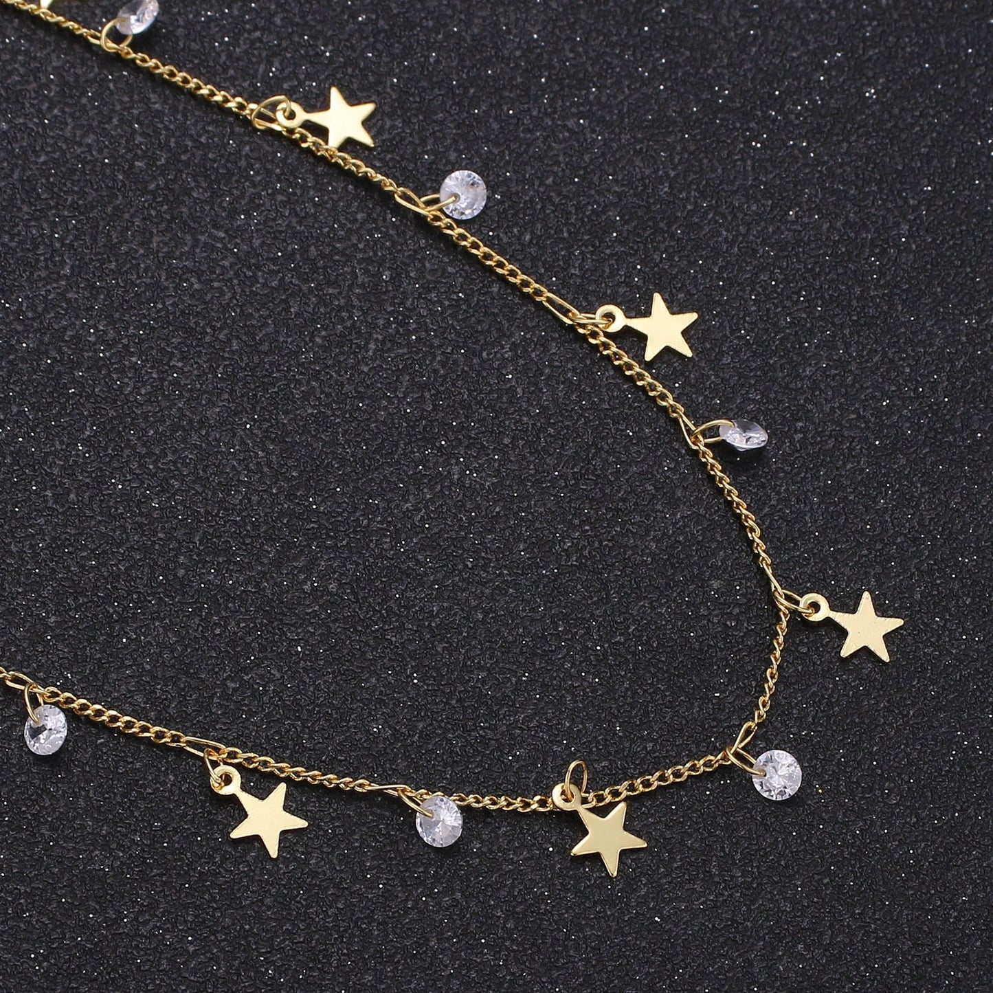 Star 24K Gold Cubic Chain by Yard, Solitaire CZ Charm Specialty Link Chain by Foot, Star5.1mm x5.1mm Chain 0.7mm Thick, Roll-325