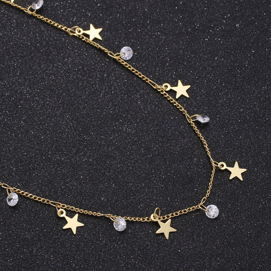 Star 24K Gold Cubic Chain by Yard, Solitaire CZ Charm Specialty Link Chain by Foot, Star5.1mm x5.1mm Chain 0.7mm Thick, Roll-325