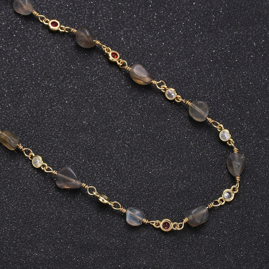 Labradorite Rosary Beaded Chain Wire Wrapped Cz Chain Gold Filled Chain Natural Gemstone Chain Wholesale Unfinished Chain for Jewelry Supply