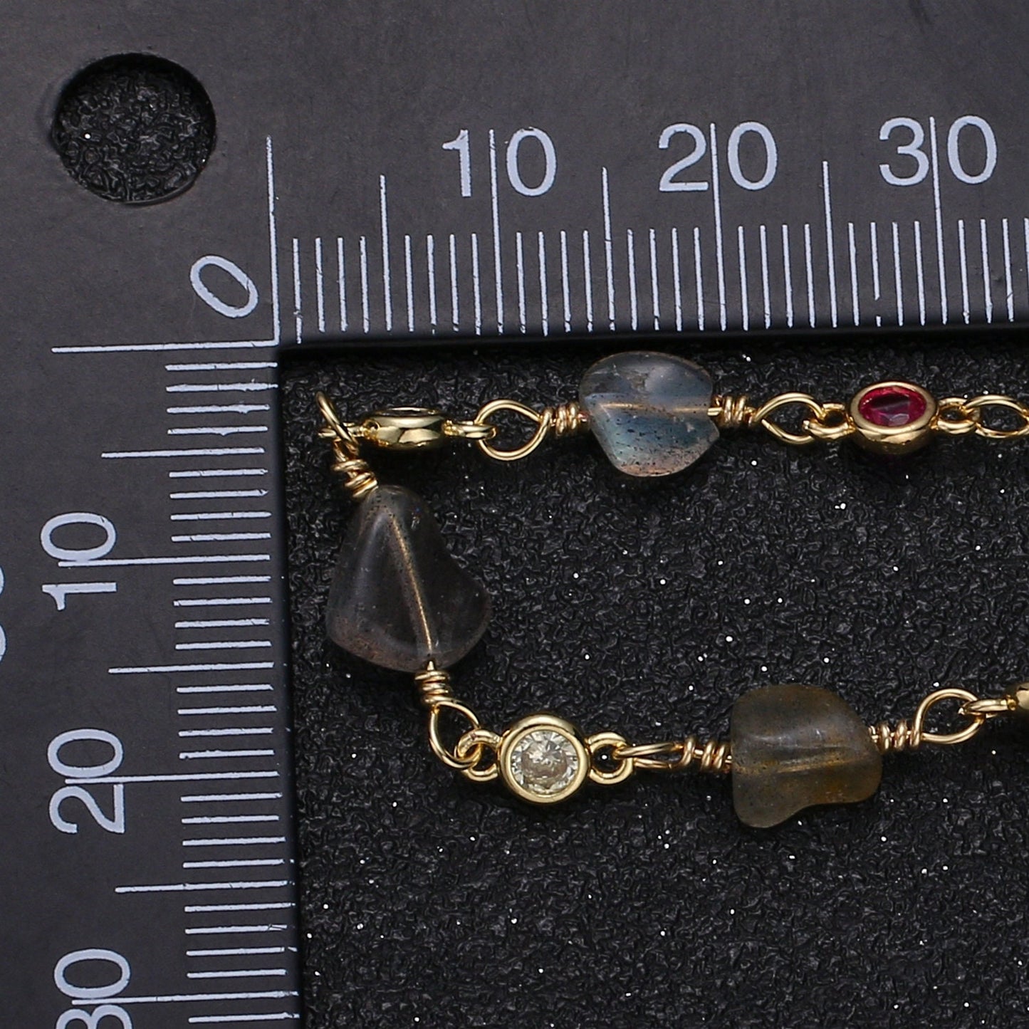 Labradorite Rosary Beaded Chain Wire Wrapped Cz Chain Gold Filled Chain Natural Gemstone Chain Wholesale Unfinished Chain for Jewelry Supply