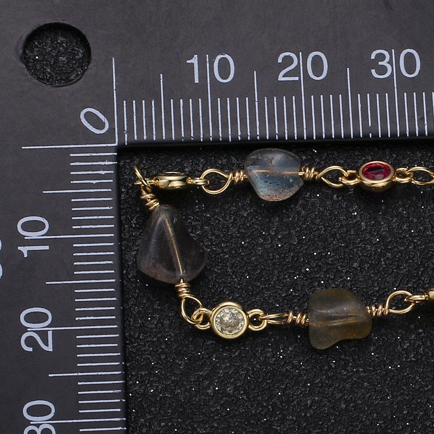 Labradorite Rosary Beaded Chain Wire Wrapped Cz Chain Gold Filled Chain Natural Gemstone Chain Wholesale Unfinished Chain for Jewelry Supply