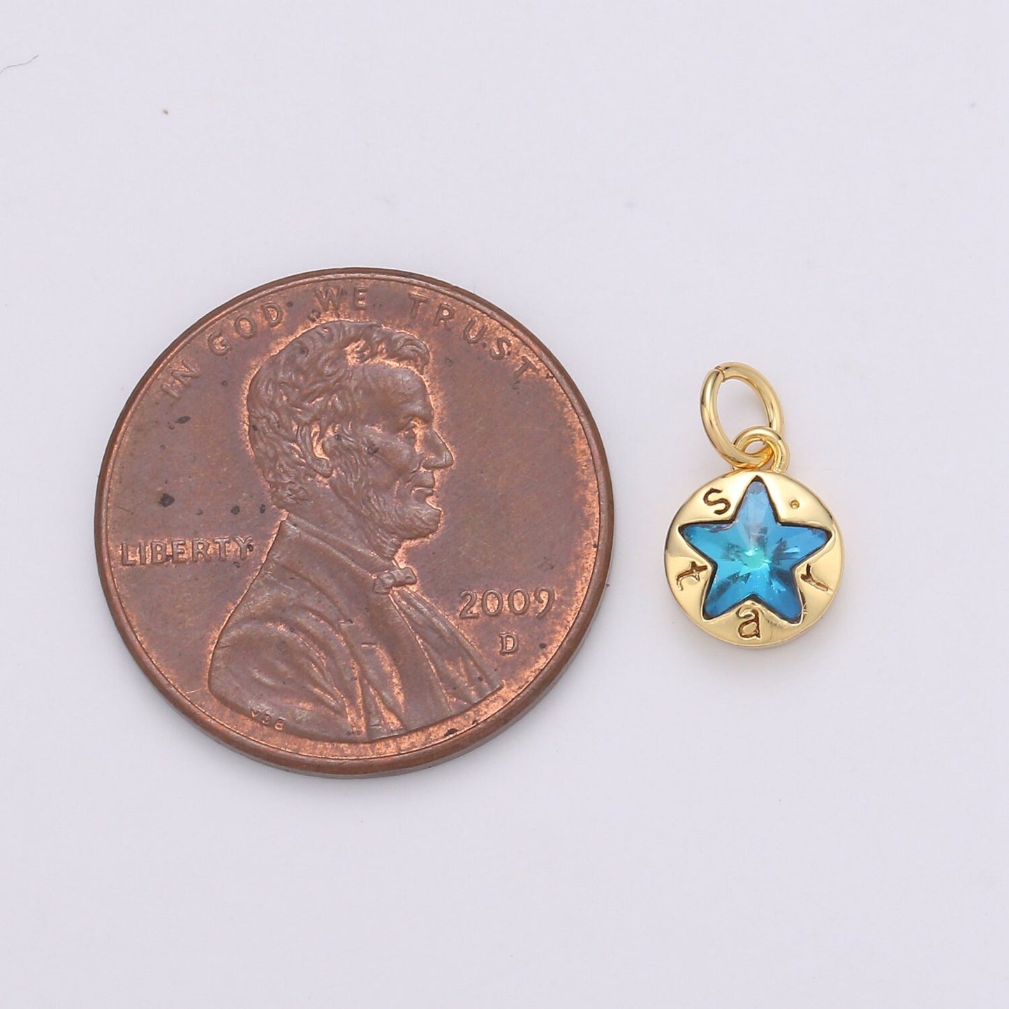 14K Gold Star Charm, Dainty Blue Star Charm for Necklace Bracelet Earring Component