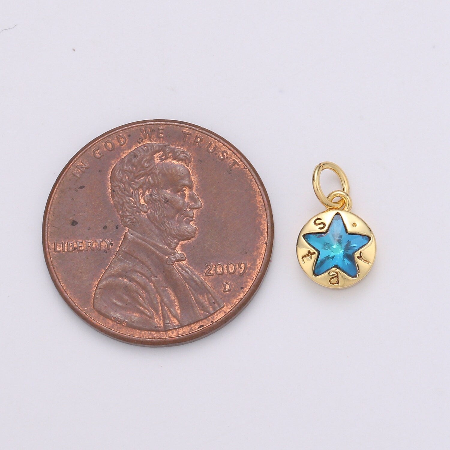 14K Gold Star Charm, Dainty Blue Star Charm for Necklace Bracelet Earring Component