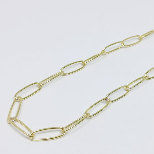 Paperclip Chain 24K Gold by Yard, Oval Link Chain by Foot, Paper Clip Link for DIY Craft, Roll-356