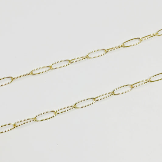 Oval Paperclip Chain 24K Gold by Yard, Oval Link Chain by Foot, Paper Clip Link for DIY Craft, Roll-369