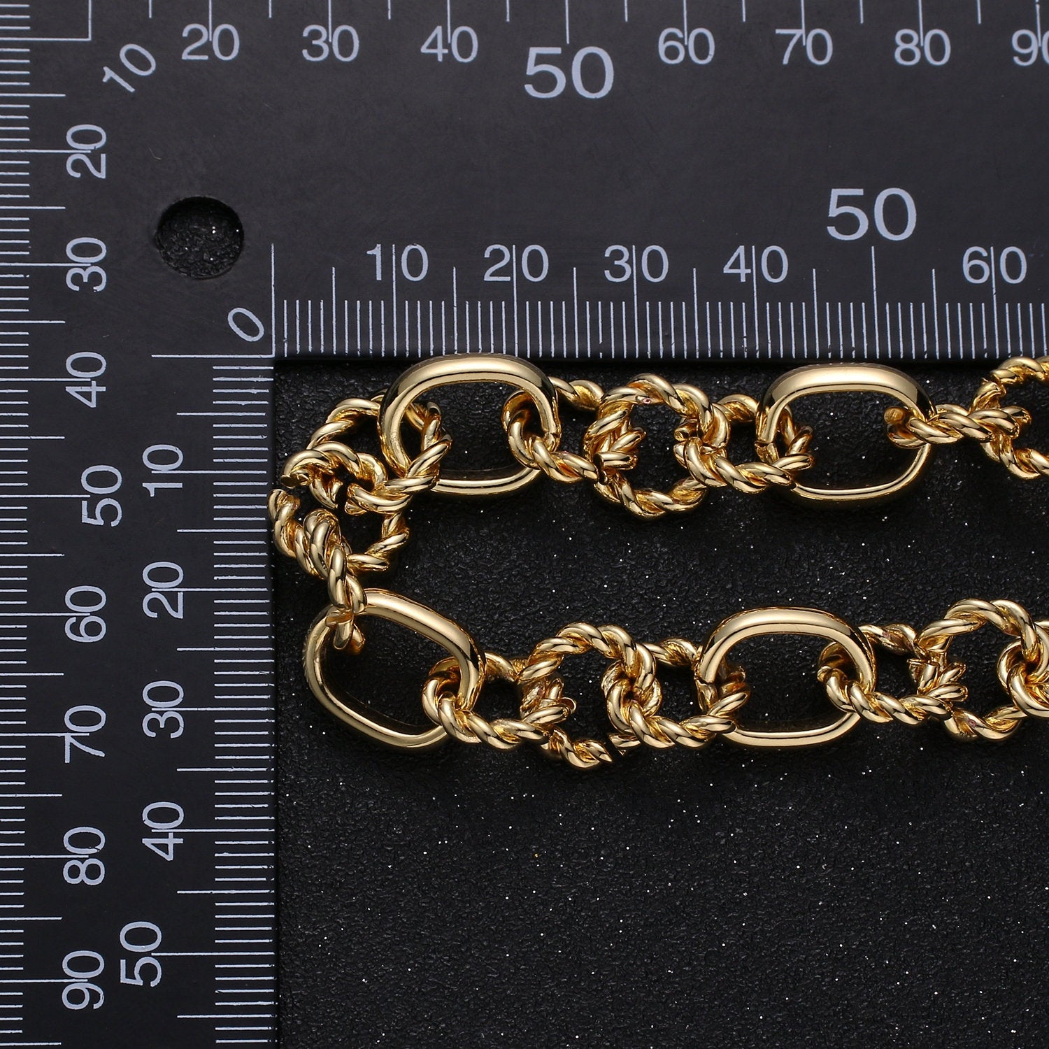 24K Gold Twist Link Rope Rollo Chain by Foot Fancy Chain by Yard, Wholesale bulk Roll Chain Jewelry Making, Width 11.9mm-303