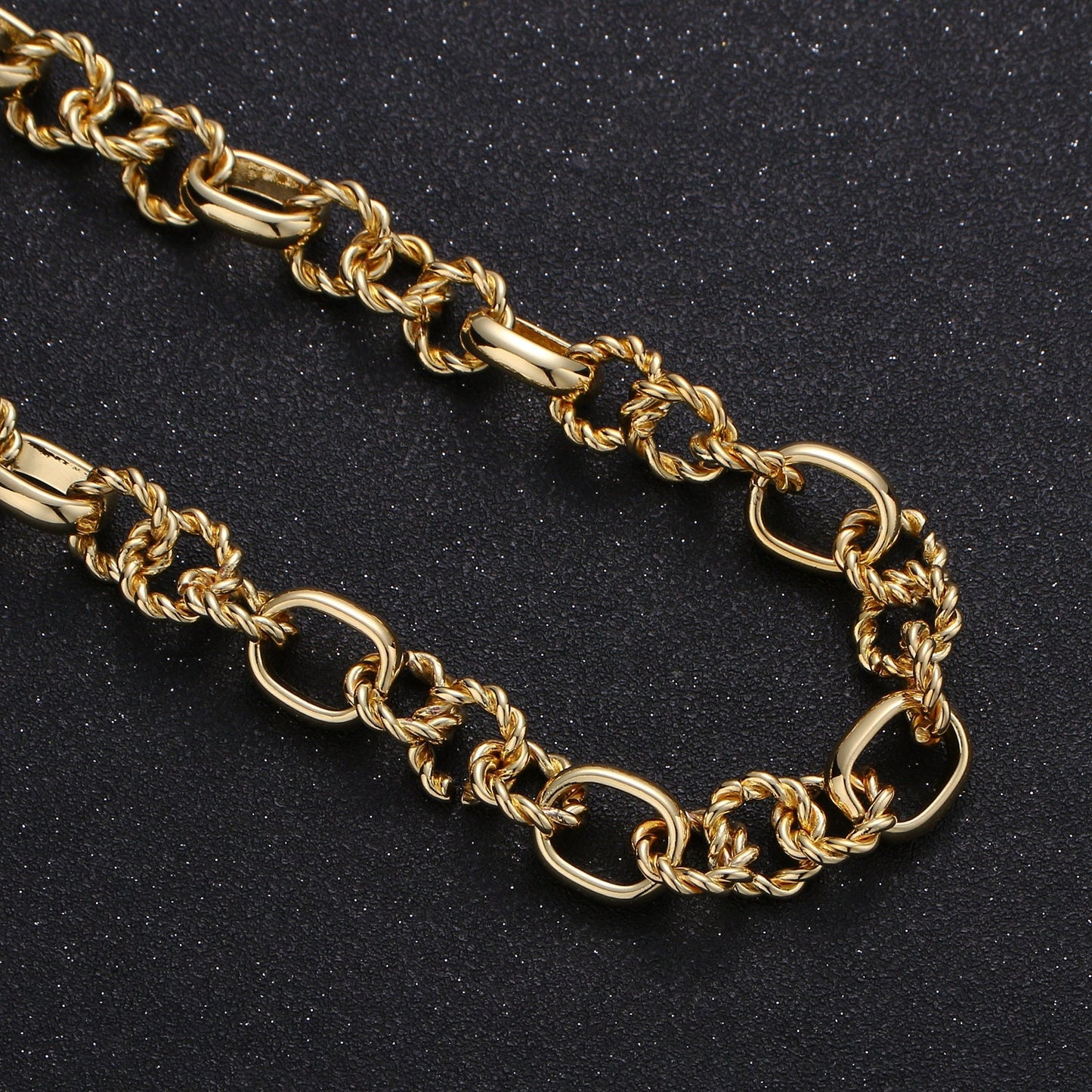 24K Gold Twist Link Rope Rollo Chain by Foot Fancy Chain by Yard, Wholesale bulk Roll Chain Jewelry Making, Width 11.9mm-303