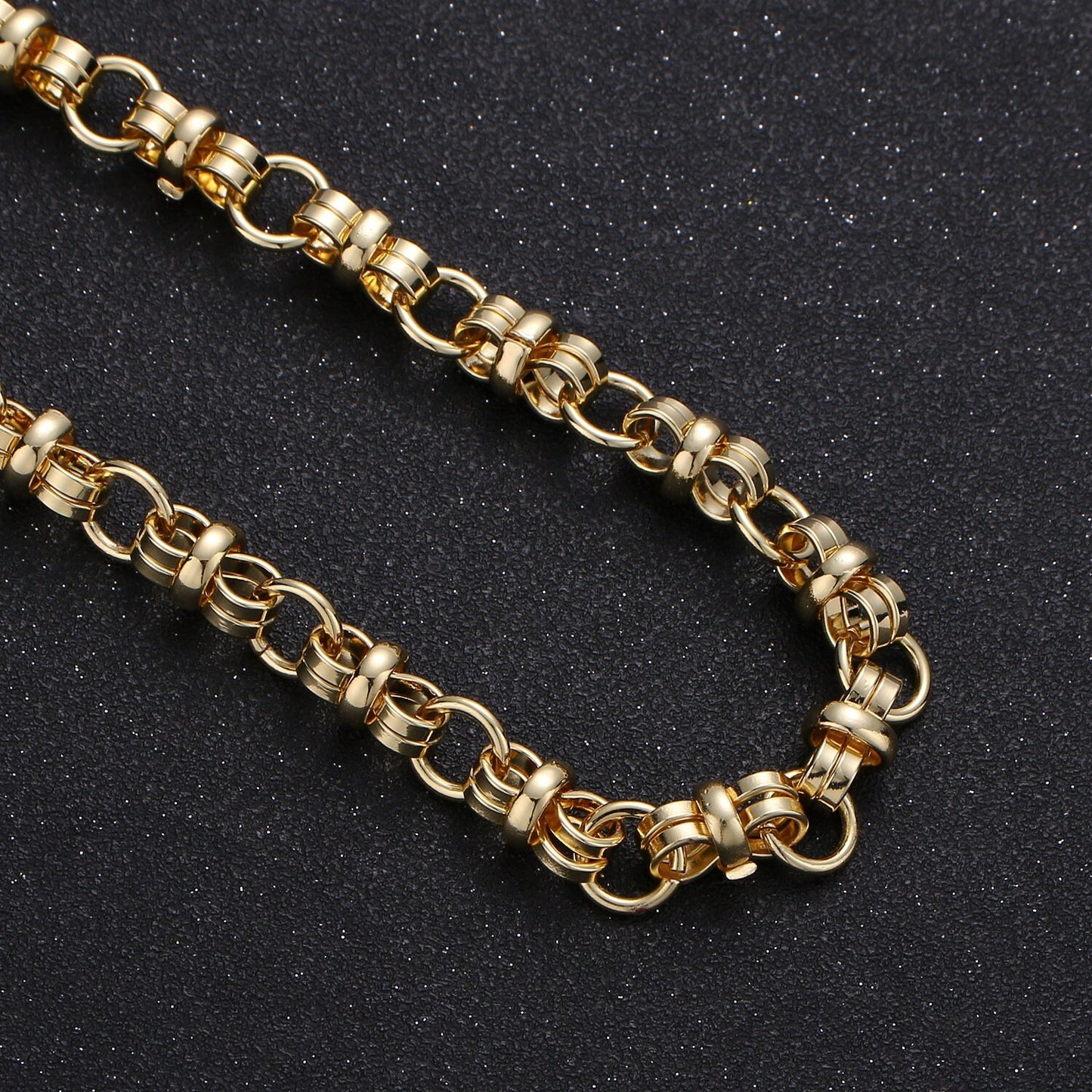 24K Link Round Double Eternity Chain by Foot, Gold Fancy Chain by Yard, , Wholesale bulk Roll Chain Jewelry Making, 9.5mm-302