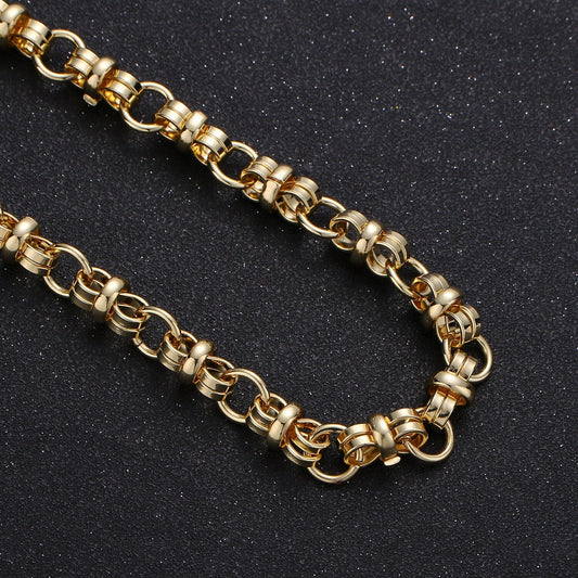 24K Link Round Double Eternity Chain by Foot, Gold Fancy Chain by Yard, , Wholesale bulk Roll Chain Jewelry Making, 9.5mm-302