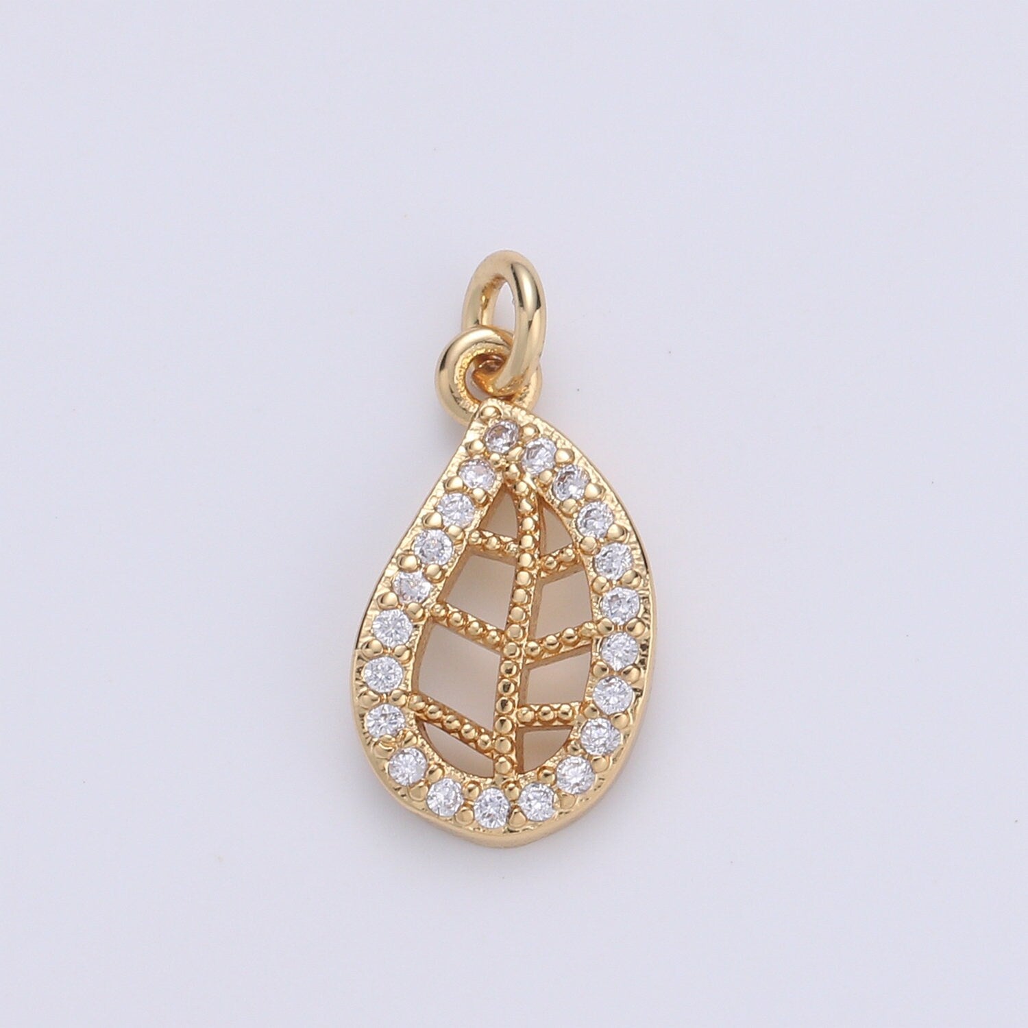 1x Dainty Gold Leaf Charms Pendant, Cubic Leaf Charm DIY Earring Necklace Jewelry Accessory DIY Craft Micro Pave Charm