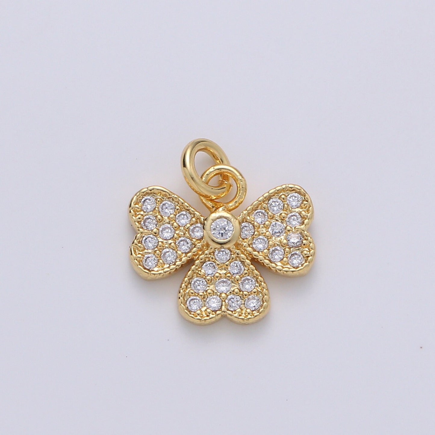 14k Gold Bow Charm Micro Pave Ribbon Charm, Clear Cubic Charms, CZ Gold Mini Charm, Dainty Minimalist Jewelry Supply